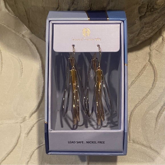 House Of Harlow 1960 Quadruple 4 Hoop Silver Gold Earrings NWT - Picture 3 of 6